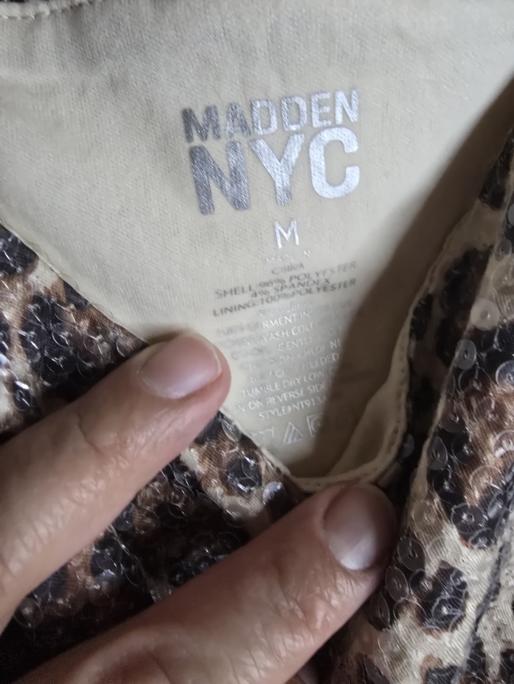 Madden NYC Leopard Sequin Crop Top - Beige/Brown - Picture 6 of 8